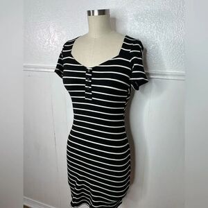 Reformation black and white stripe mini ribbed knit jersey dress M
